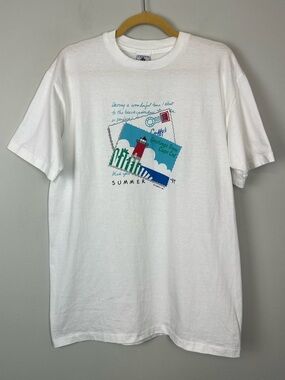Vintage Cuffy’s LARGE Single Stitch Seamless “Greetings From Cape Cod” Y2K White